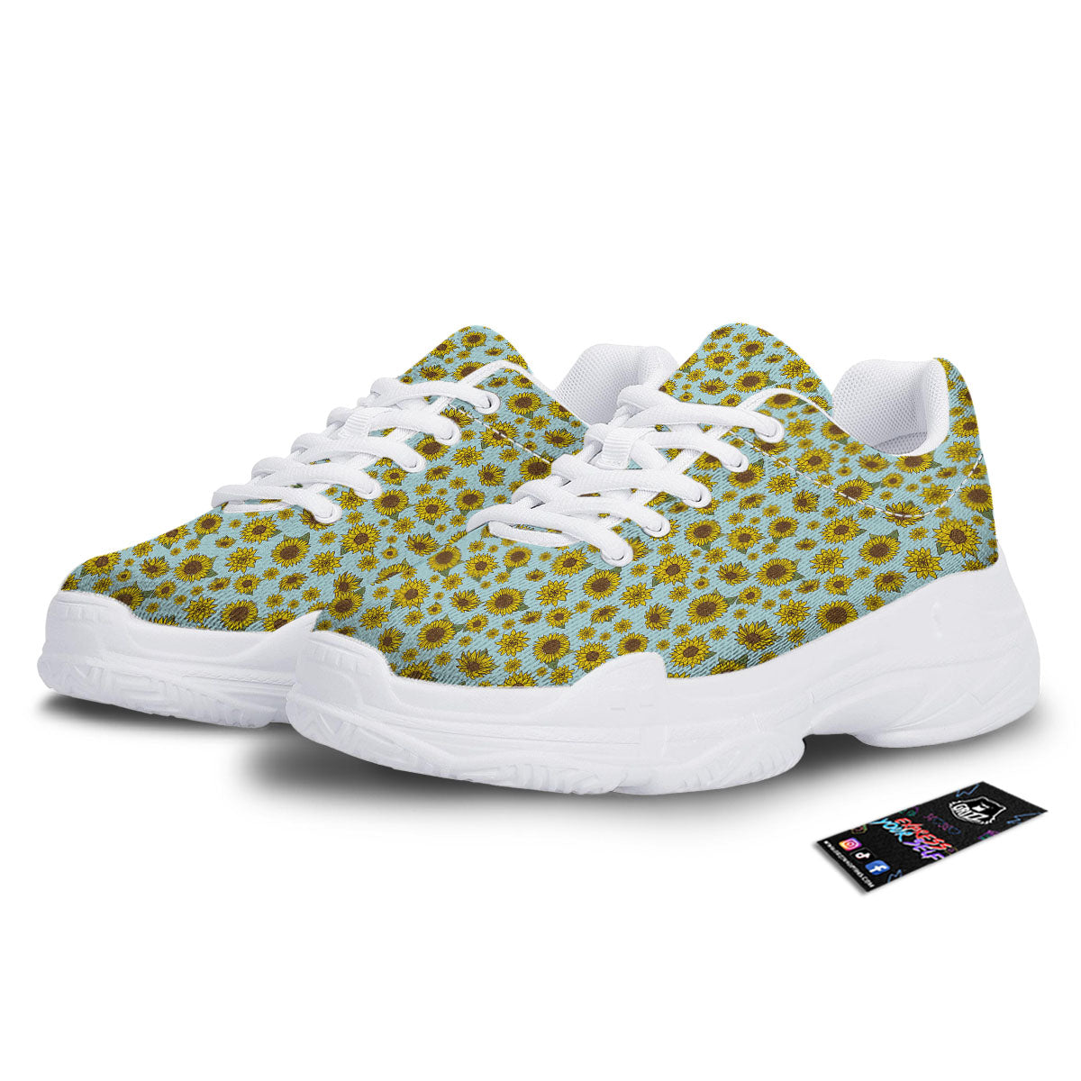 Sunflower Doodle Print Pattern White Chunky Shoes-grizzshop