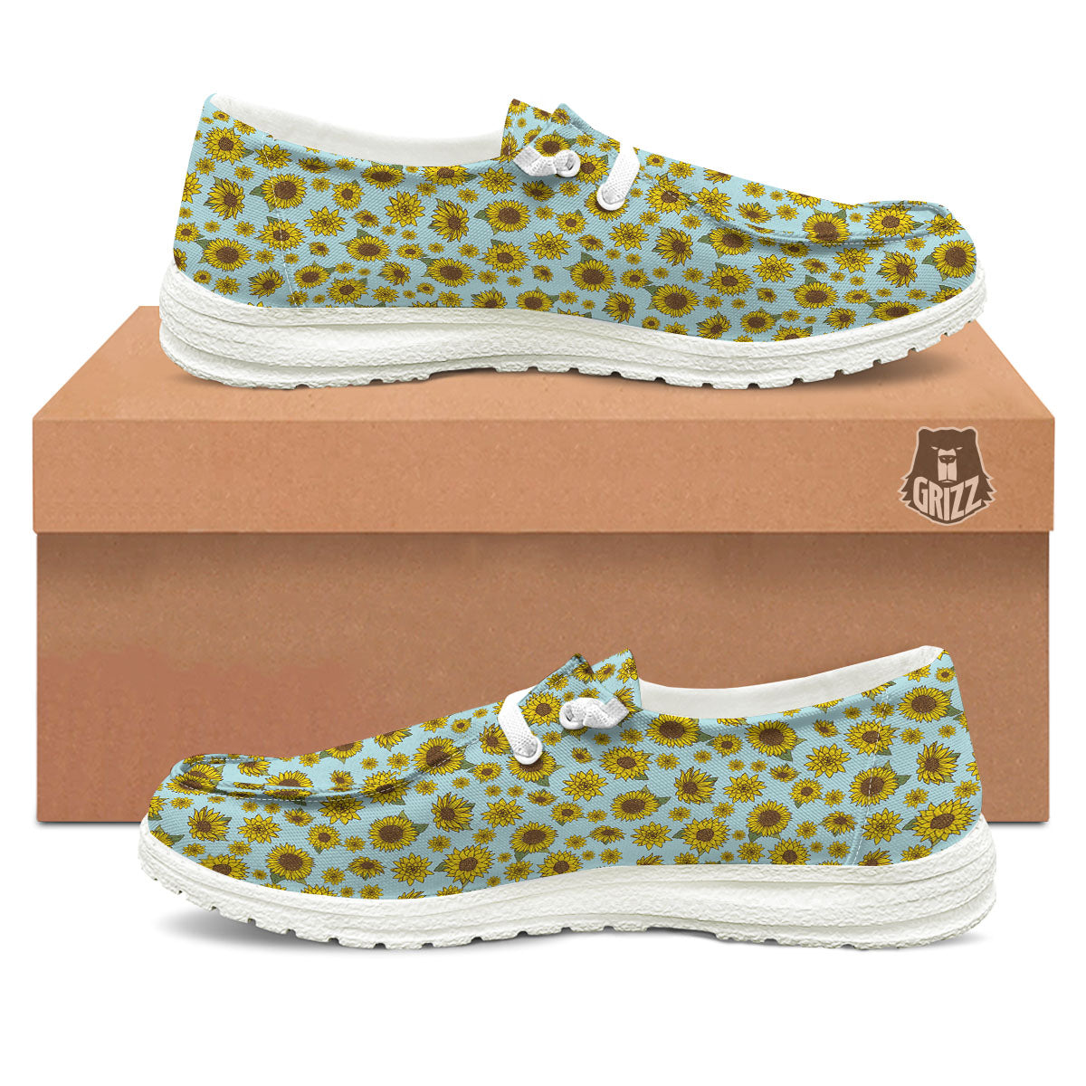 Sunflower Doodle Print Pattern White Loafers-grizzshop