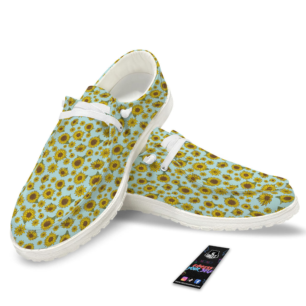 Sunflower Doodle Print Pattern White Loafers-grizzshop
