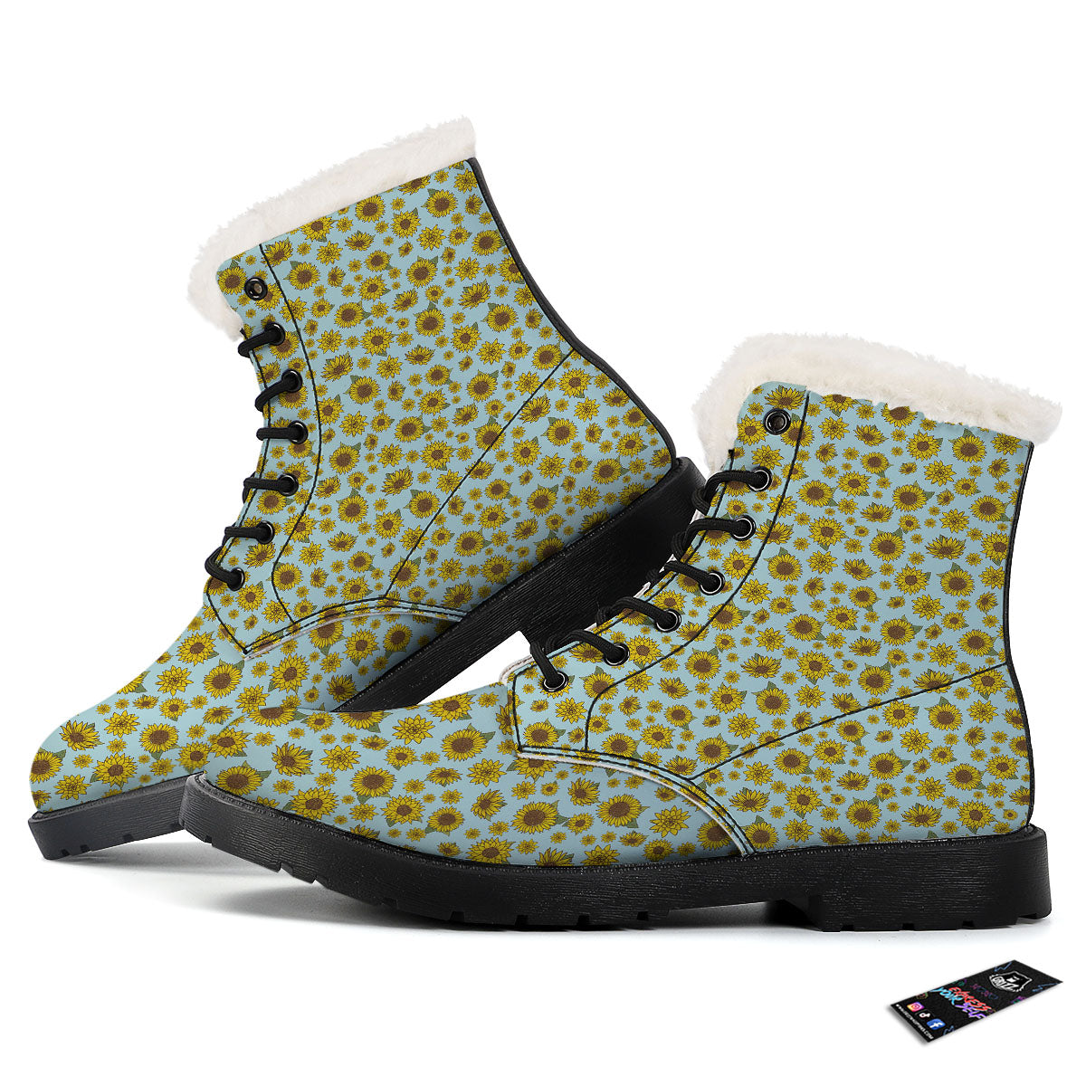 Sunflower Doodle Print Pattern Winter Boots-grizzshop