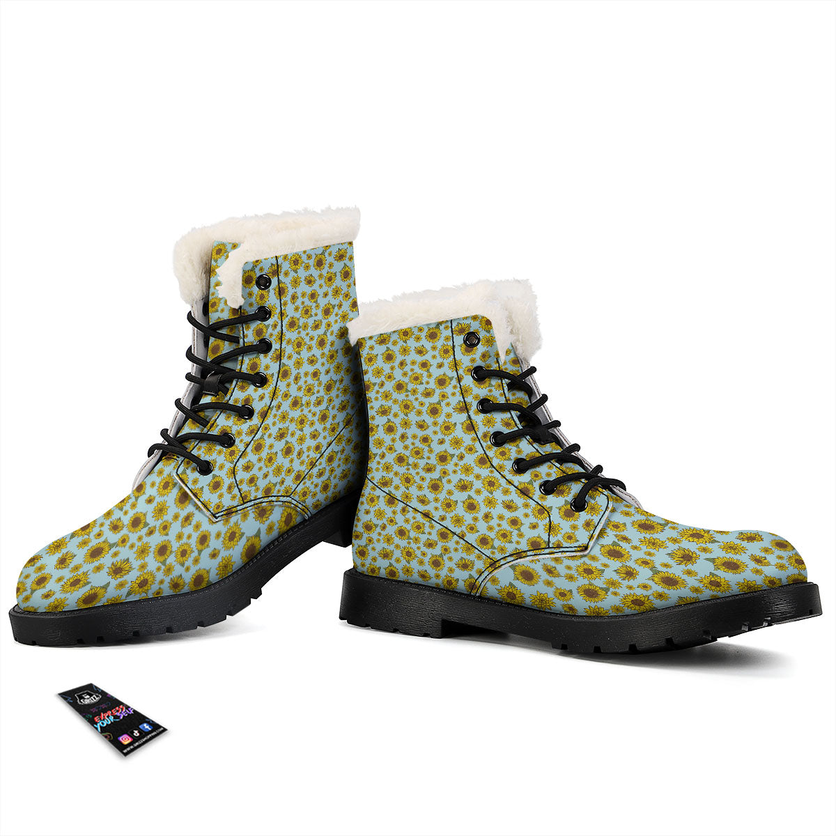 Sunflower Doodle Print Pattern Winter Boots-grizzshop