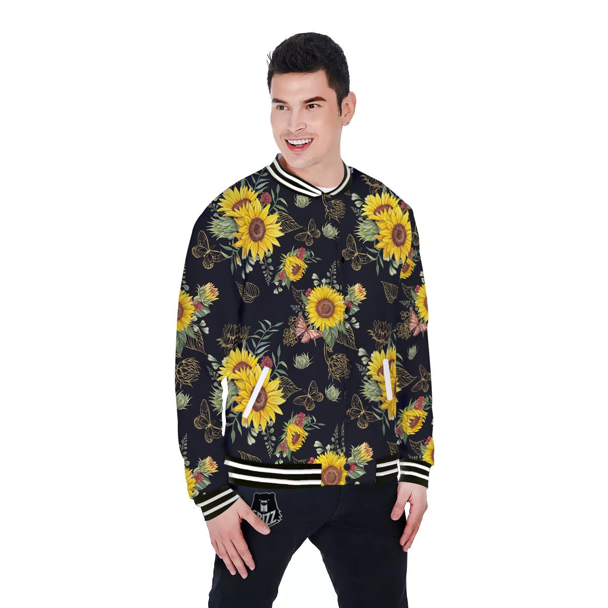 Sunflower Field Print Pattern Baseball Jacket-grizzshop