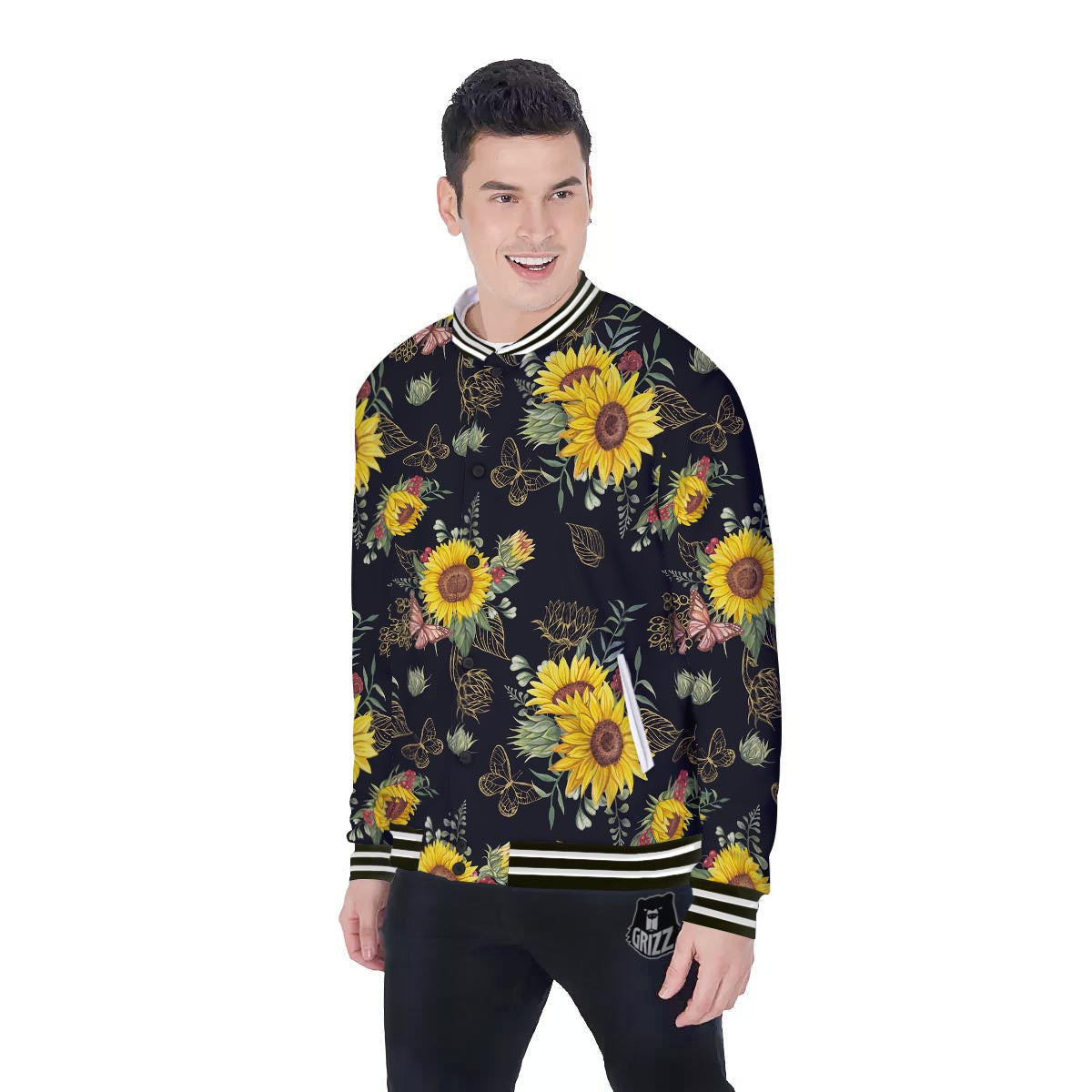 Sunflower Field Print Pattern Baseball Jacket-grizzshop
