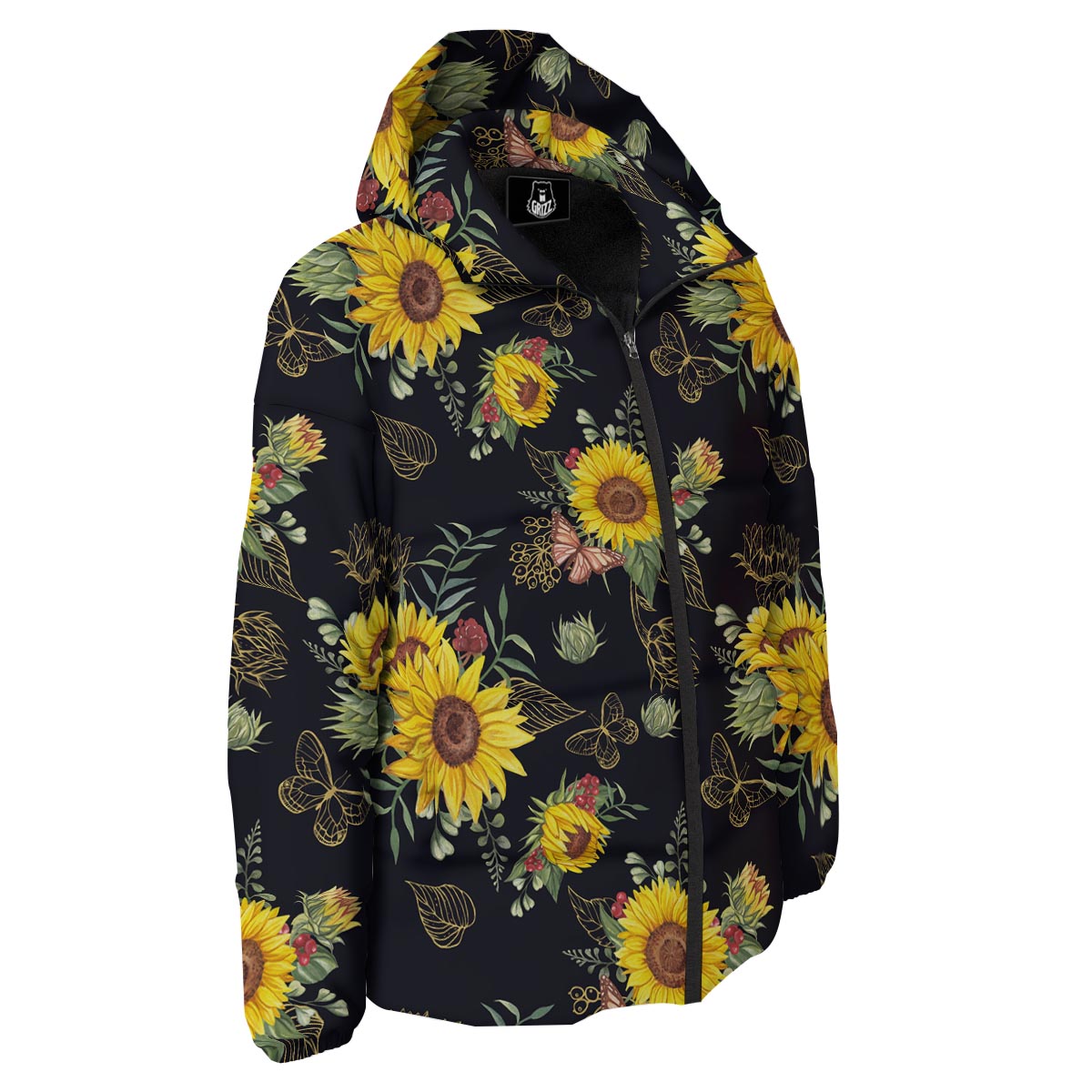 Sunflower Field Print Pattern Down Jacket-grizzshop