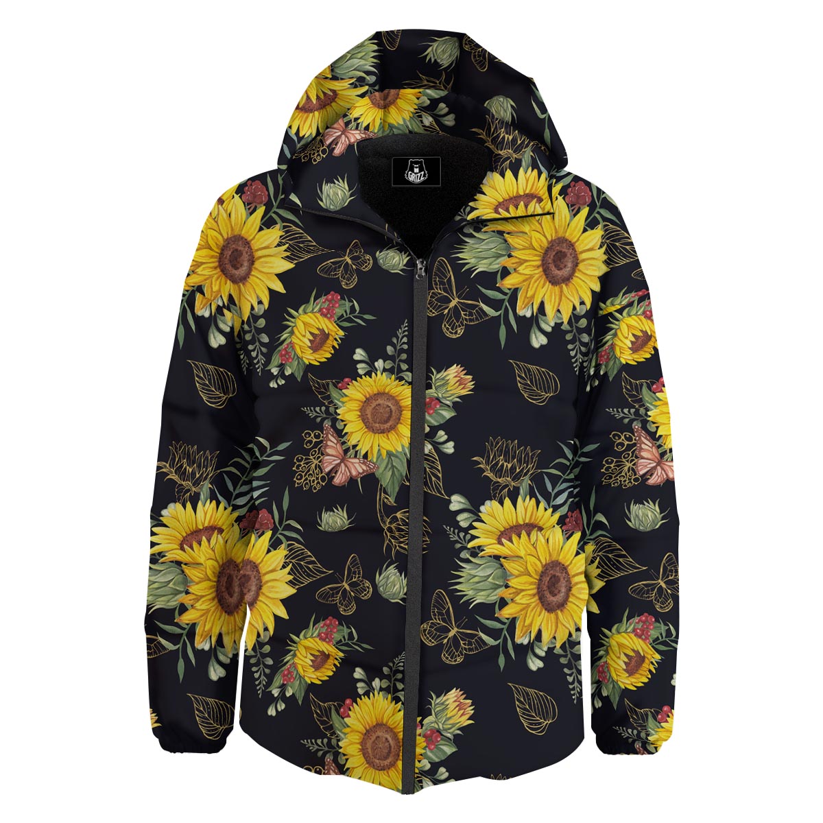 Sunflower Field Print Pattern Down Jacket-grizzshop