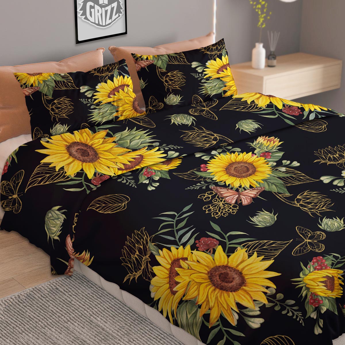 Sunflower Field Print Pattern Duvet Cover Bedding Set-grizzshop