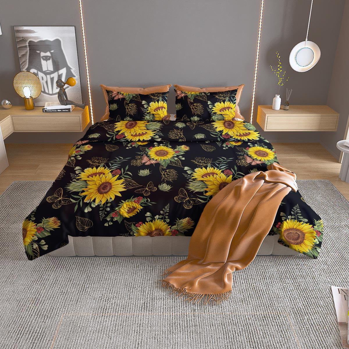 Sunflower Field Print Pattern Duvet Cover Bedding Set