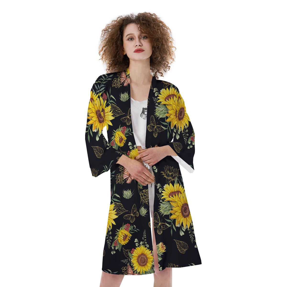 Sunflower Field Print Pattern Kimono-grizzshop