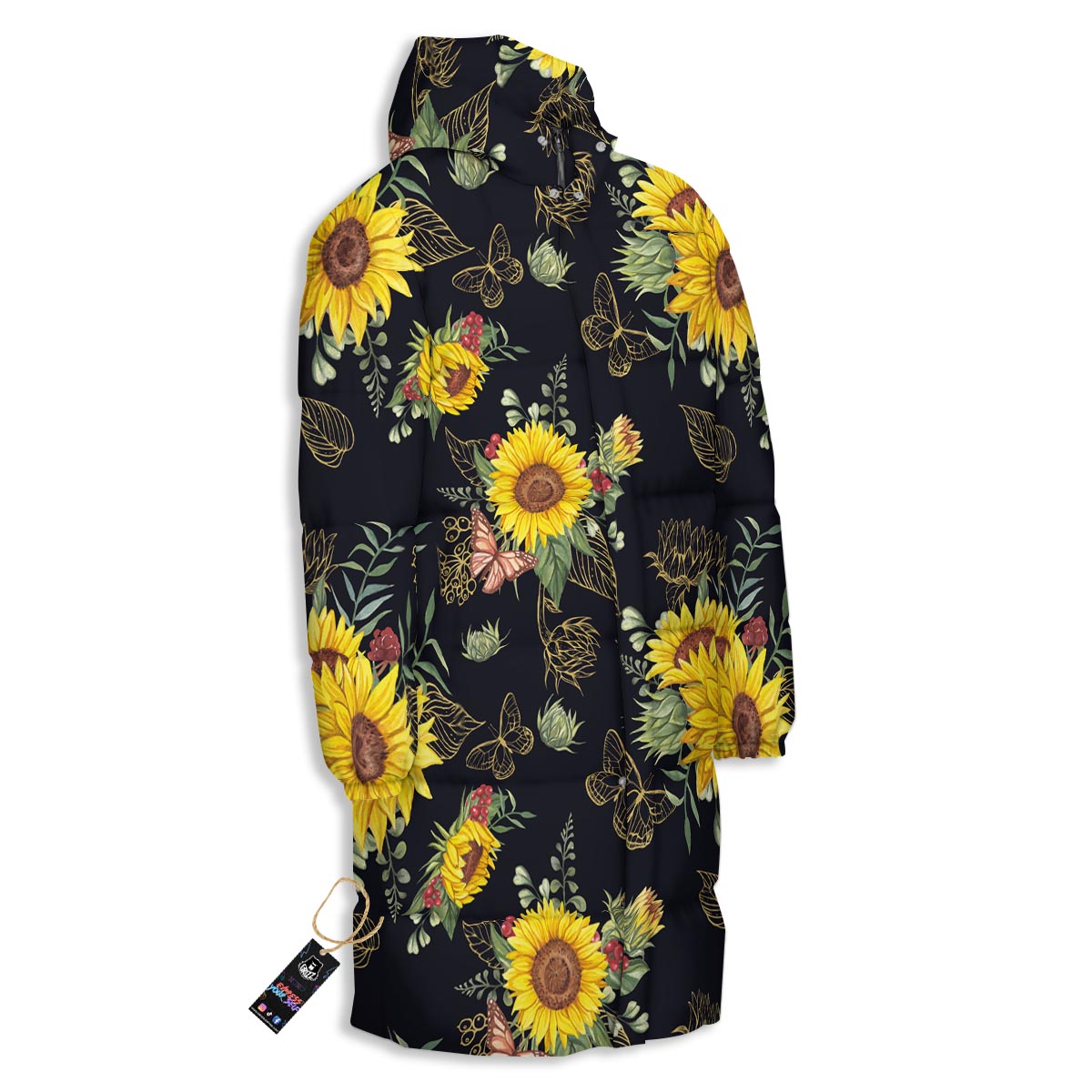 Sunflower Field Print Pattern Long Down Jacket-grizzshop