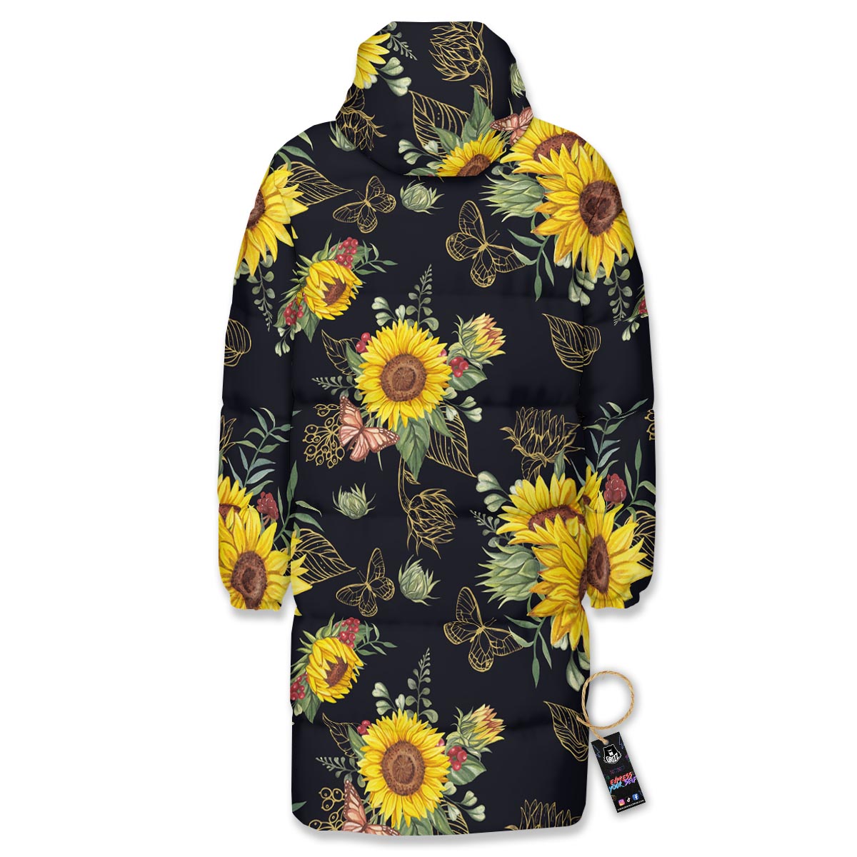 Sunflower Field Print Pattern Long Down Jacket-grizzshop