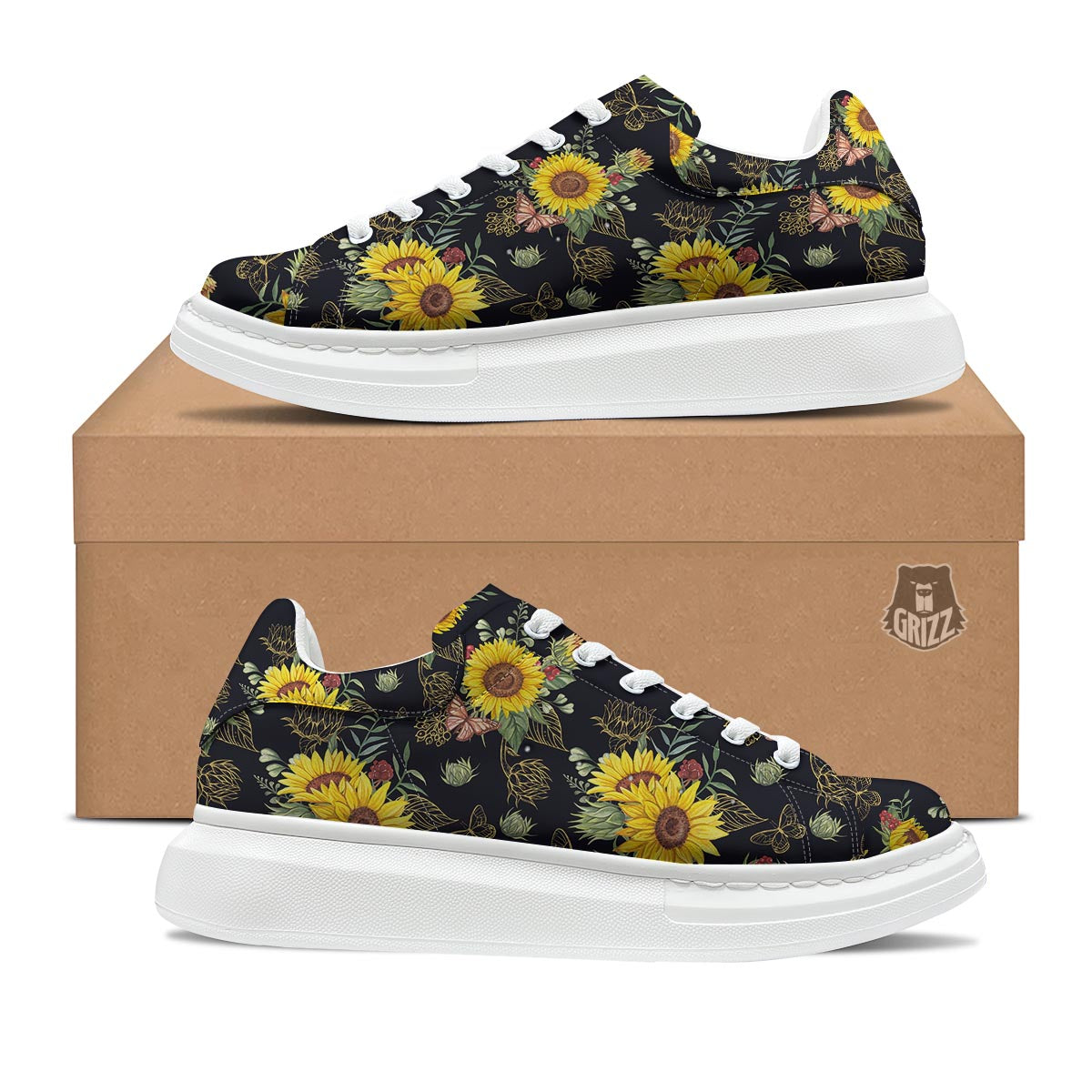 Sunflower Field Print Pattern Platform Shoes-grizzshop