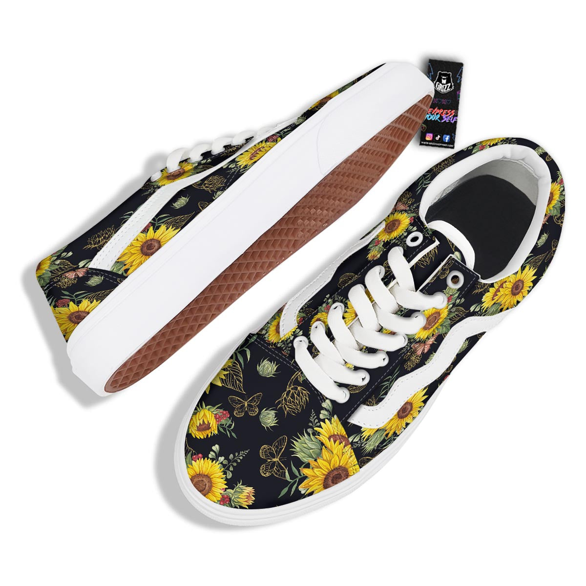 Sunflower Field Print Pattern Skate Shoes-grizzshop