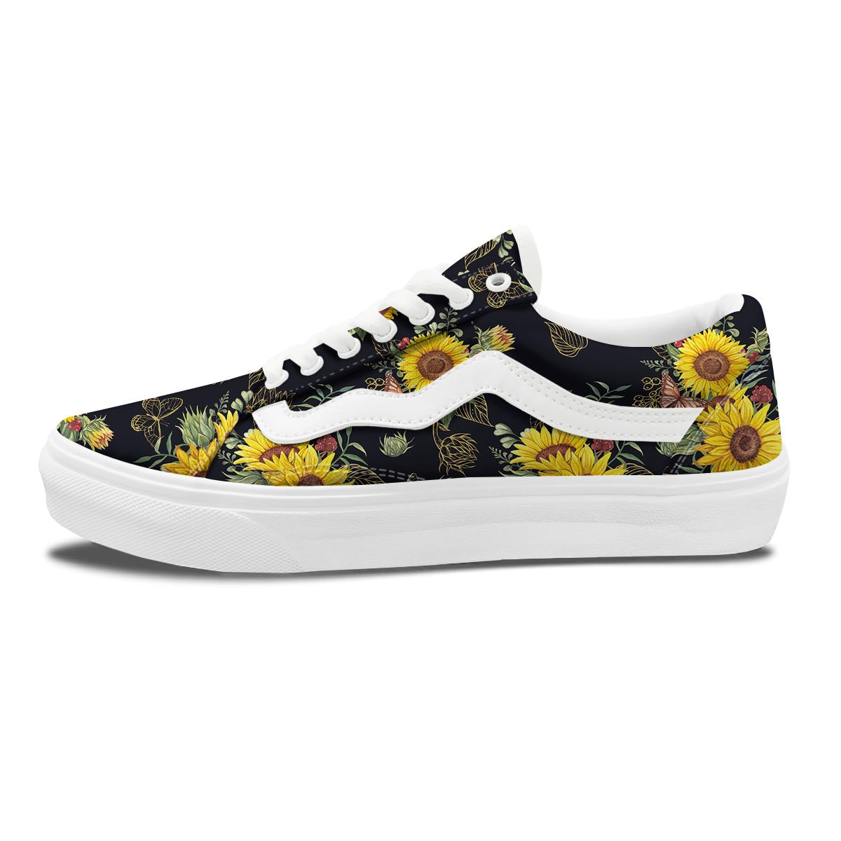 Sunflower Field Print Pattern Skate Shoes-grizzshop