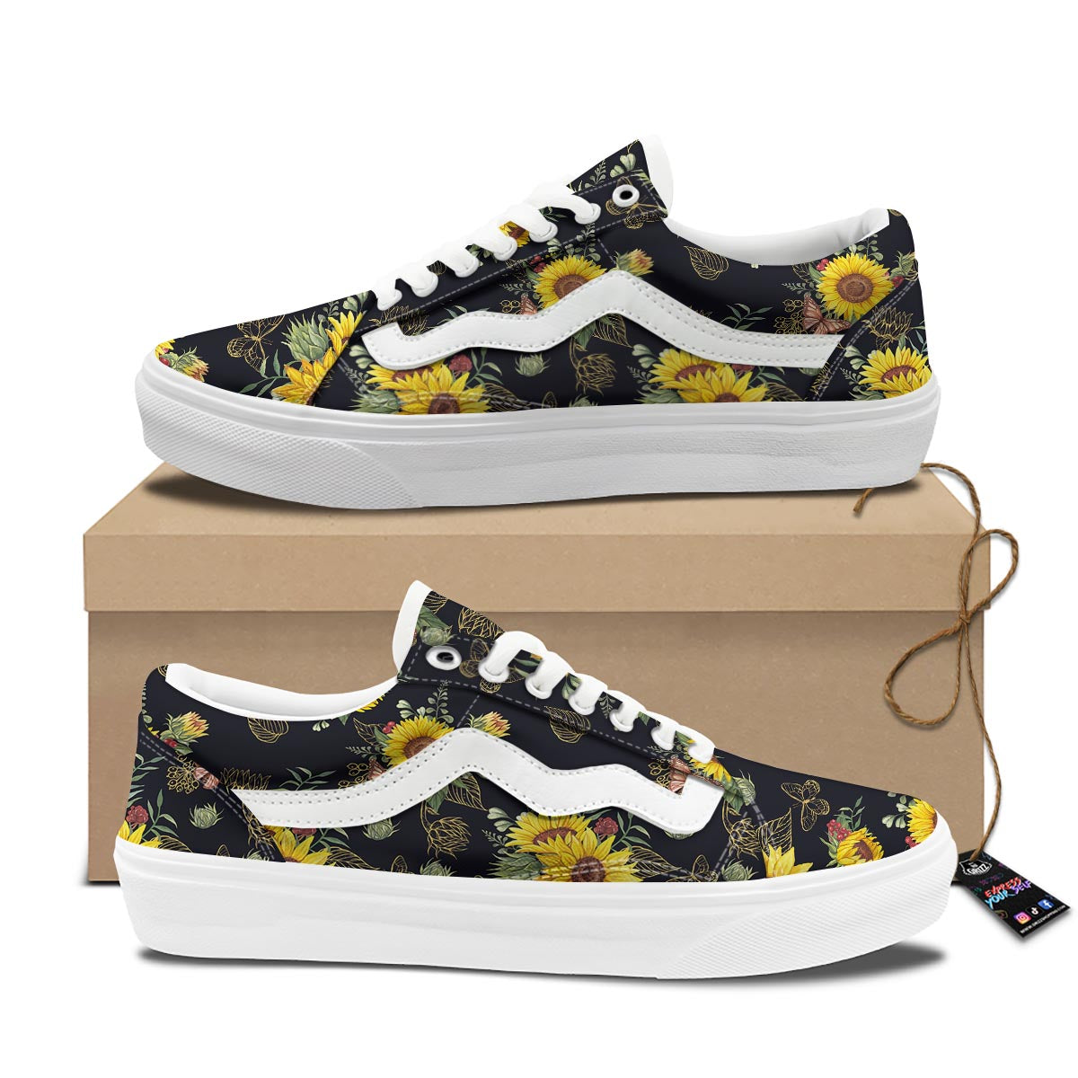 Sunflower Field Print Pattern Skate Shoes-grizzshop