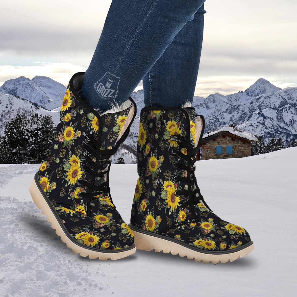 Sunflower Field Print Pattern Snow Boots-grizzshop
