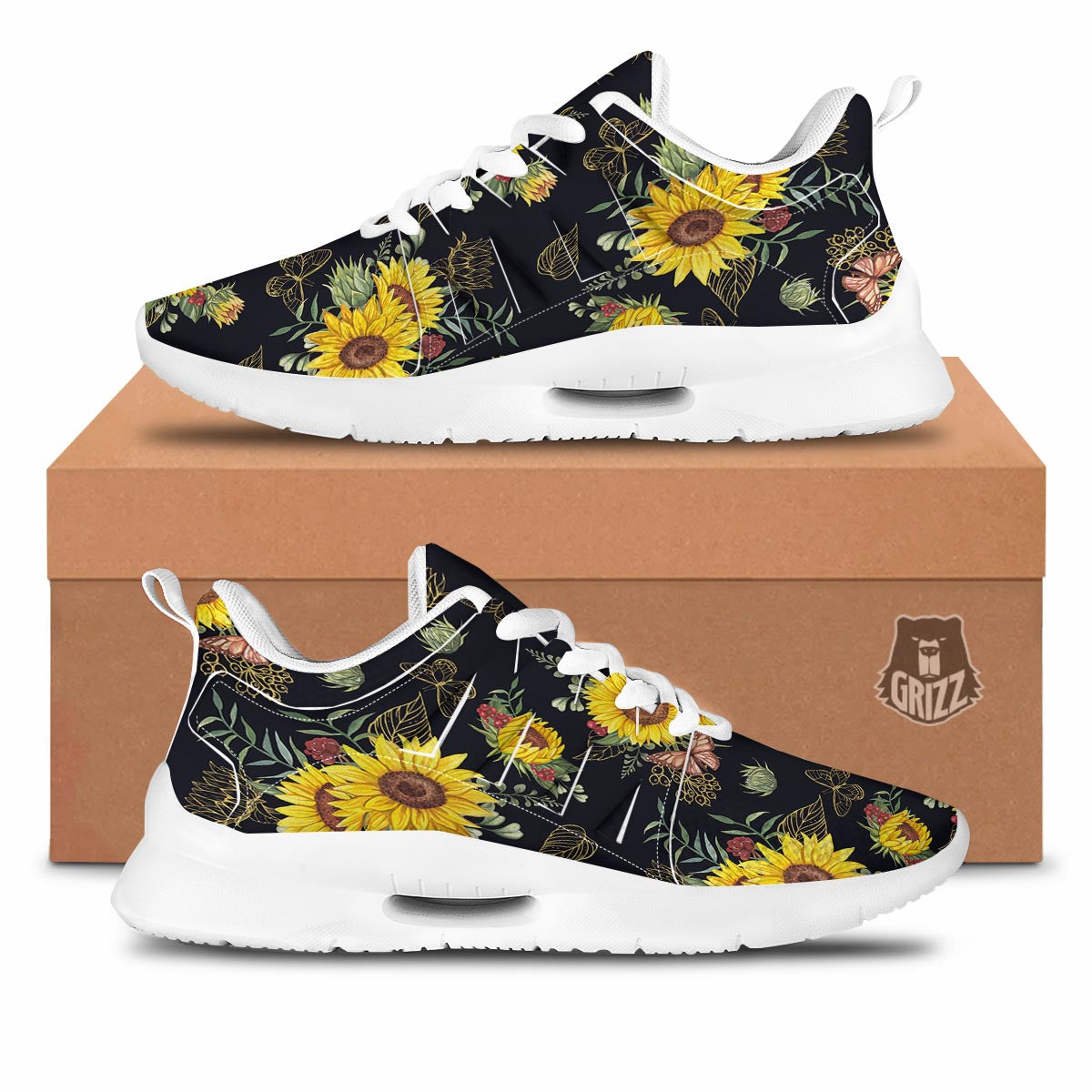Sunflower Field Print Pattern Tennis Shoes-grizzshop