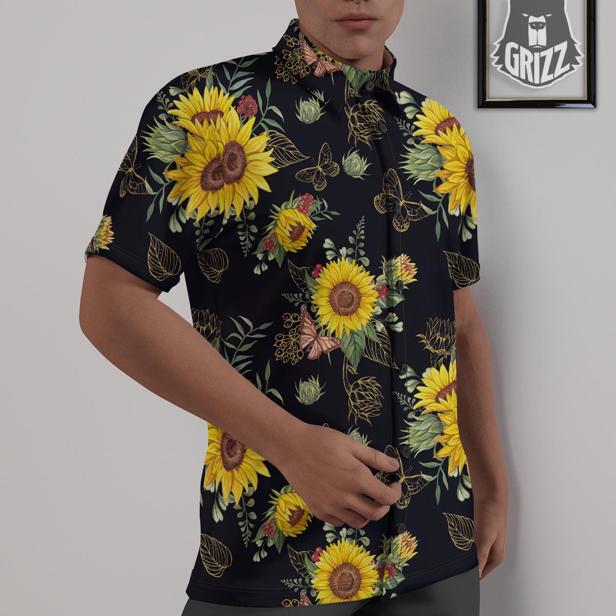 Sunflower Field Print Pattern Untucked Shirts-grizzshop