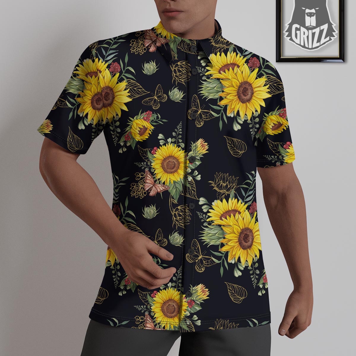 Sunflower Field Print Pattern Untucked Shirts-grizzshop