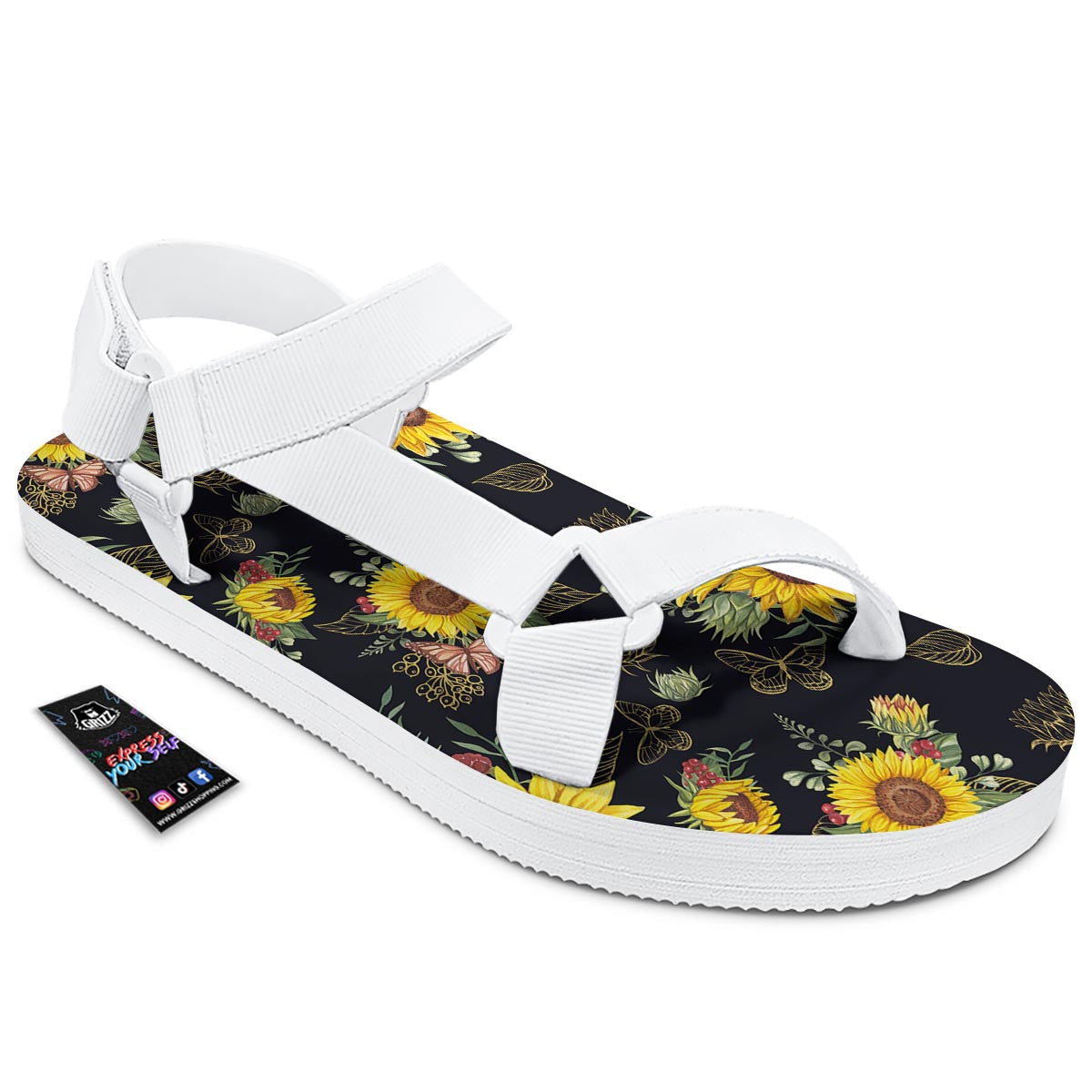 Sunflower Field Print Pattern White Open Toe Sandals-grizzshop