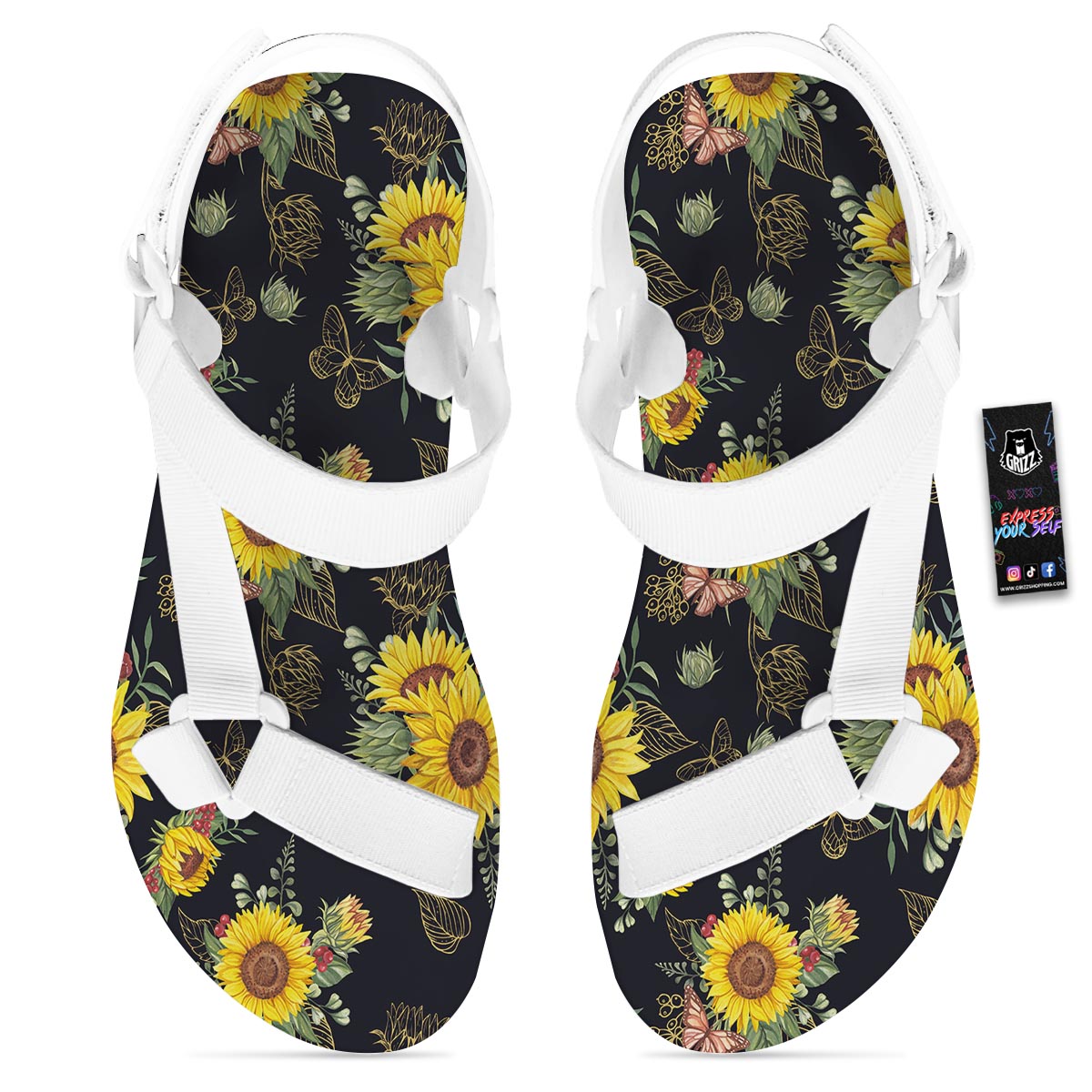 Sunflower Field Print Pattern White Open Toe Sandals-grizzshop