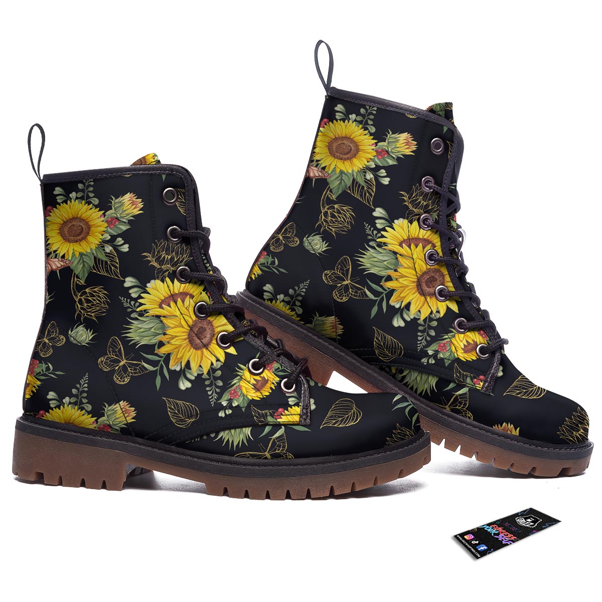 Sunflower Field Print Pattern Work Boots-grizzshop