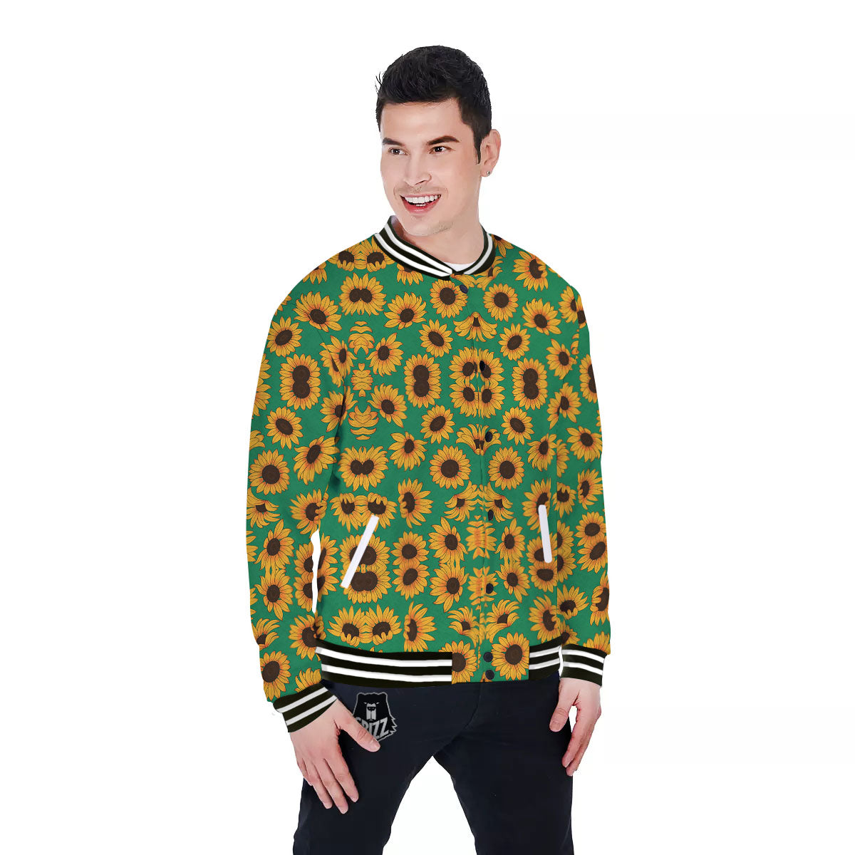Sunflower Green Print Pattern Baseball Jacket-grizzshop