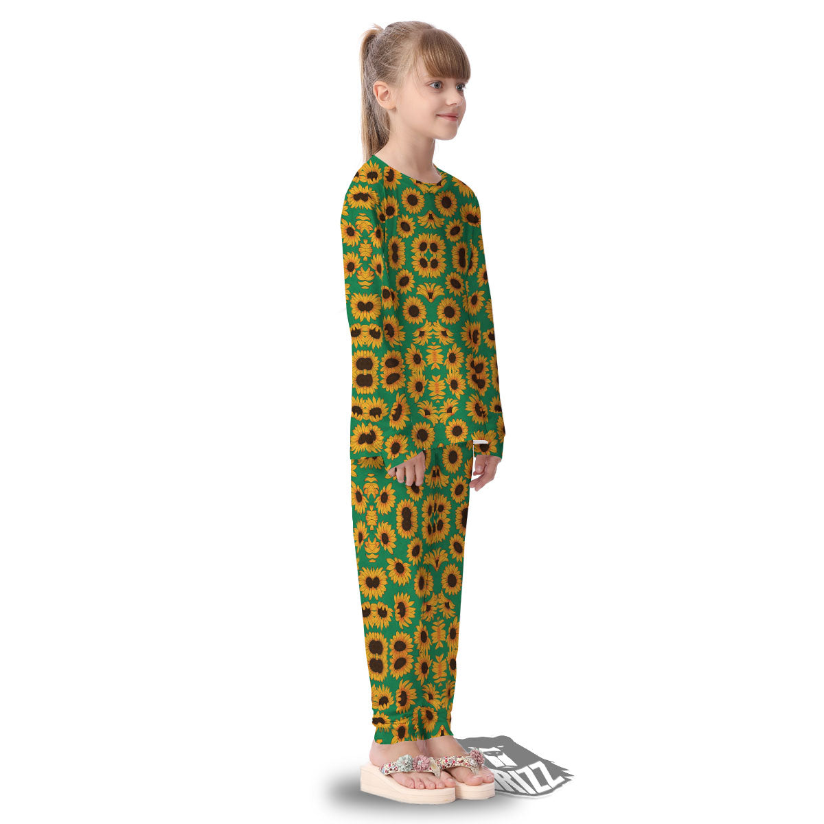 Sunflower Green Print Pattern Kid's Pajamas-grizzshop
