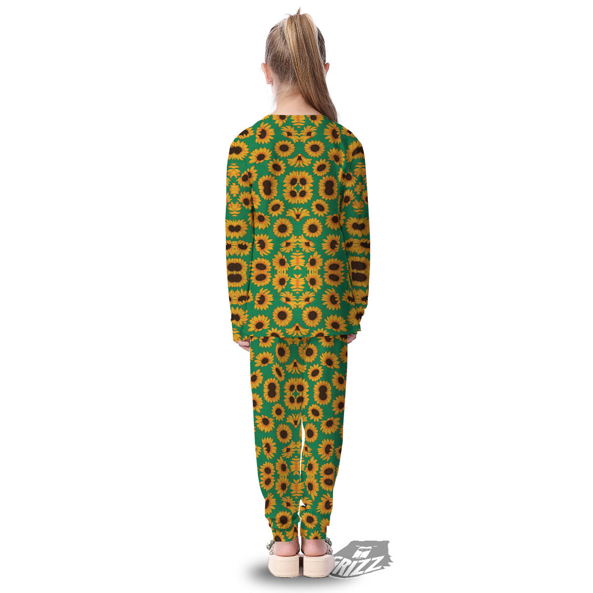 Sunflower Green Print Pattern Kid's Pajamas-grizzshop