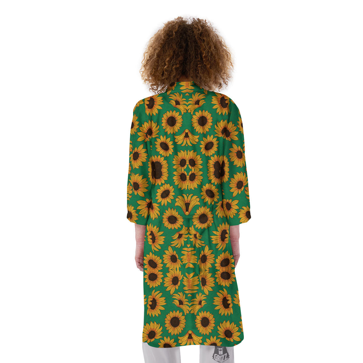Sunflower Green Print Pattern Kimono-grizzshop