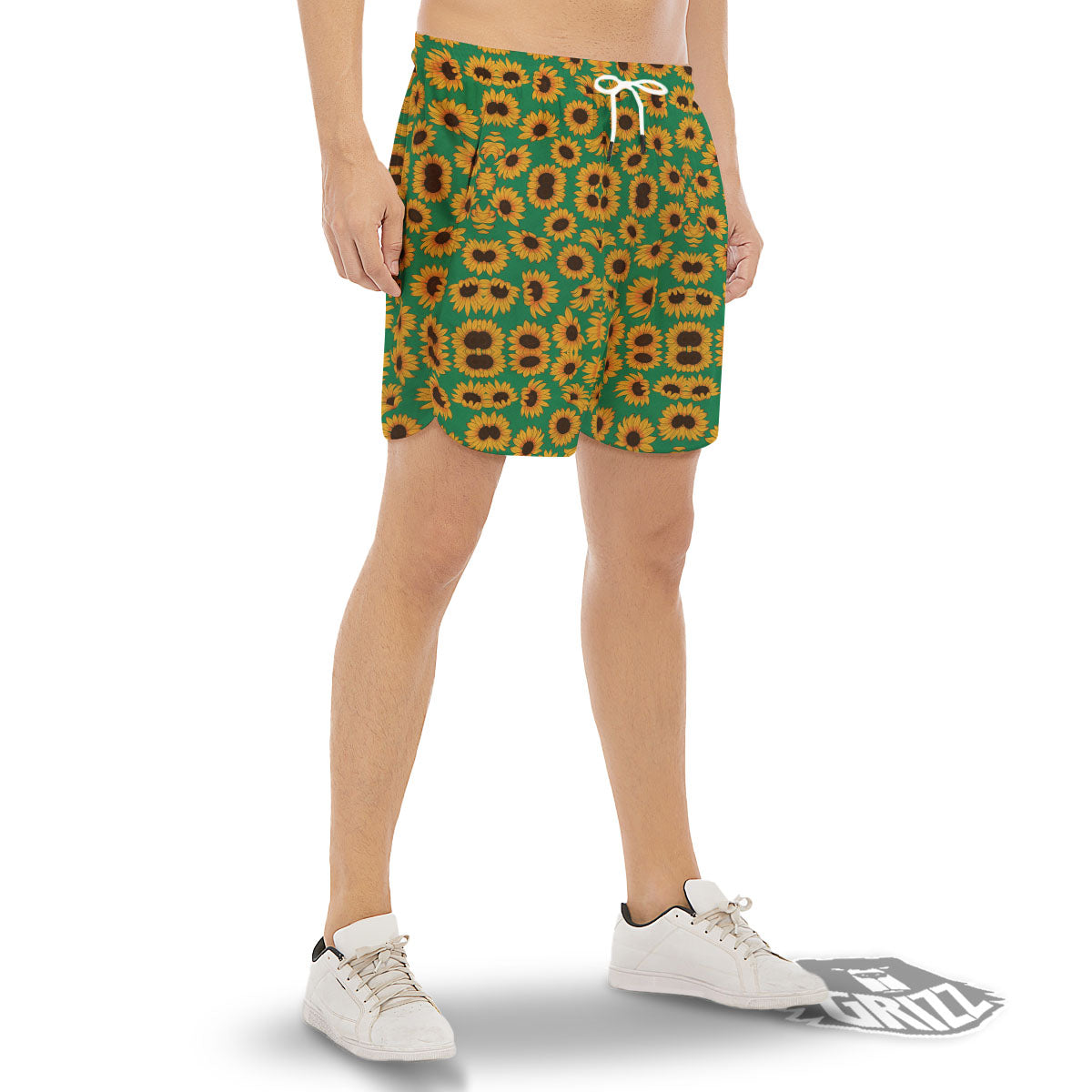 Sunflower Green Print Pattern Men's Gym Shorts-grizzshop