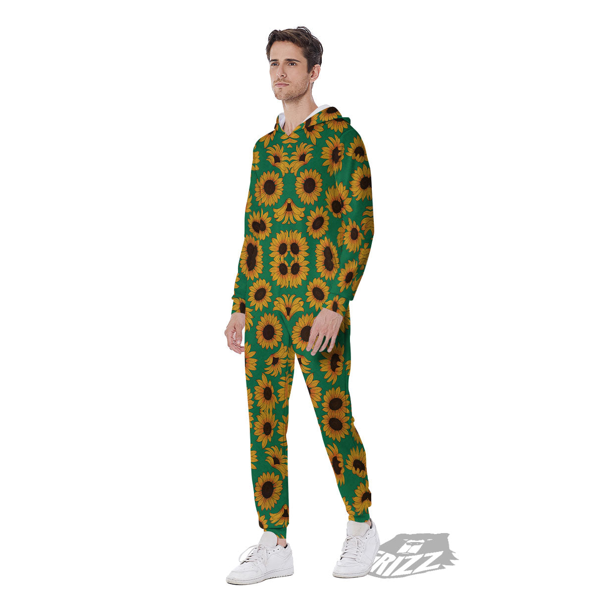 Sunflower Green Print Pattern Men's Jumpsuit-grizzshop
