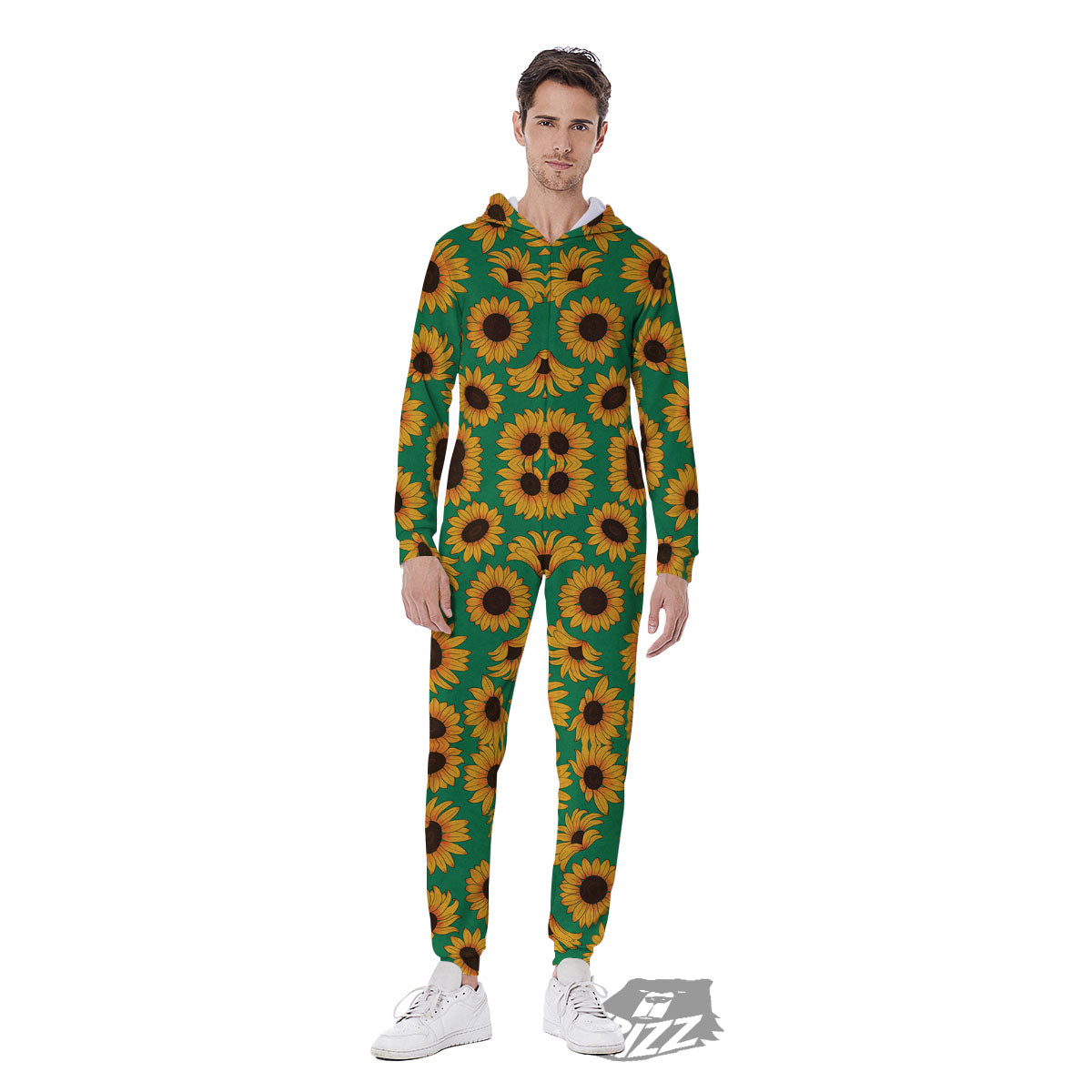 Sunflower Green Print Pattern Men's Jumpsuit-grizzshop