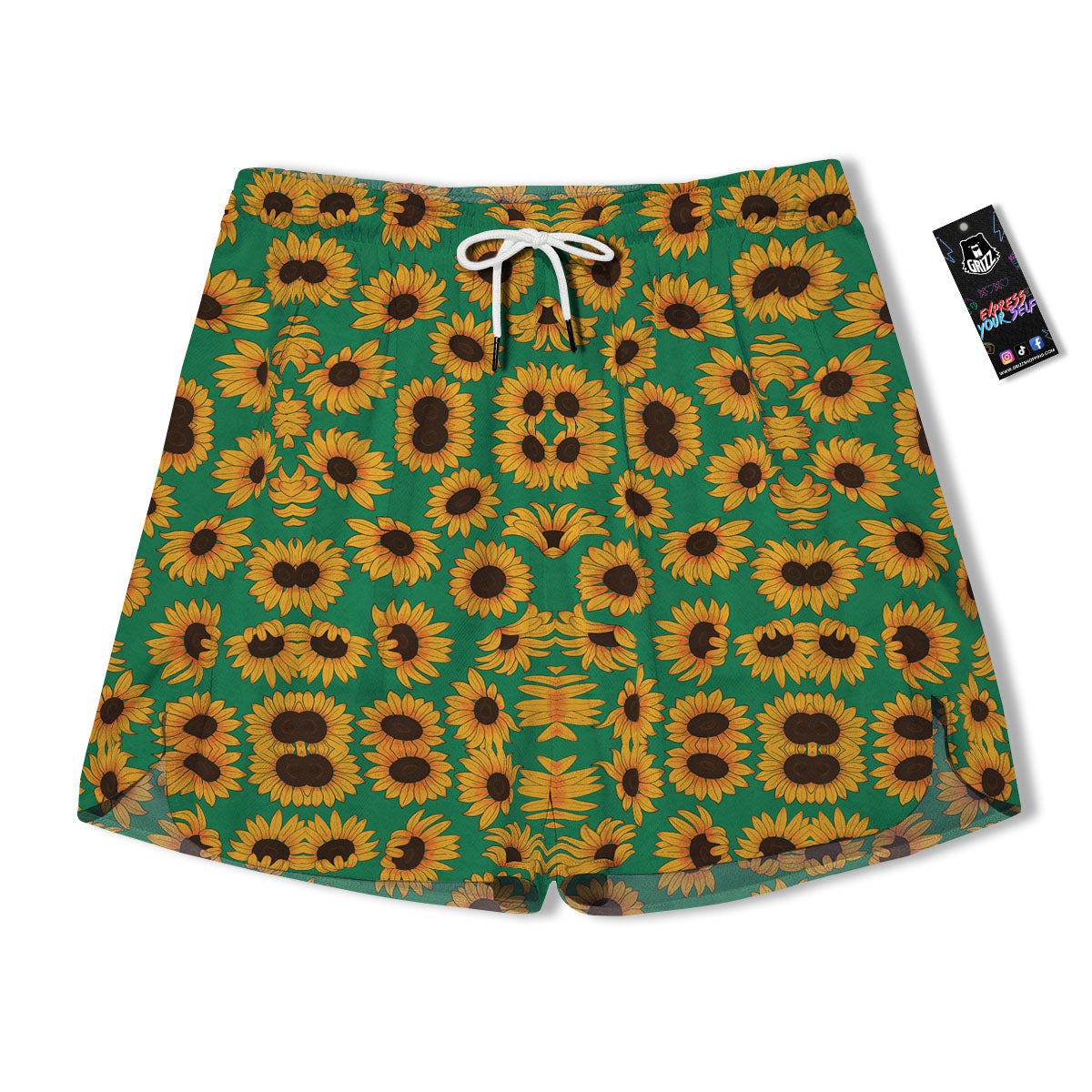 Sunflower Green Print Pattern Men's Running Shorts-grizzshop