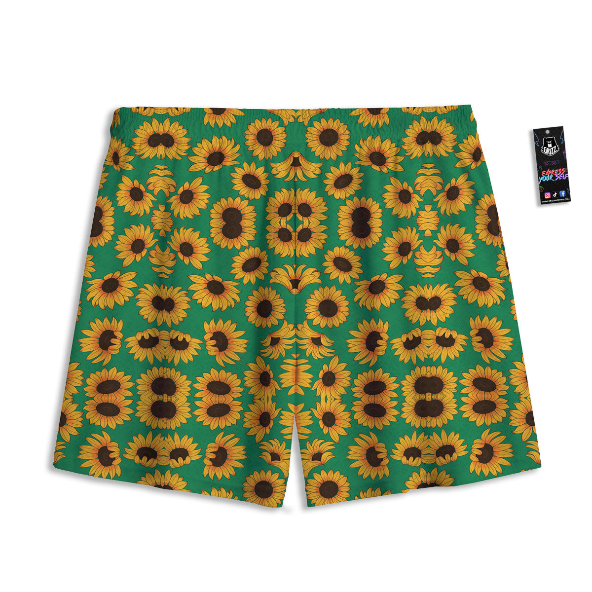 Sunflower Green Print Pattern Mesh Shorts-grizzshop
