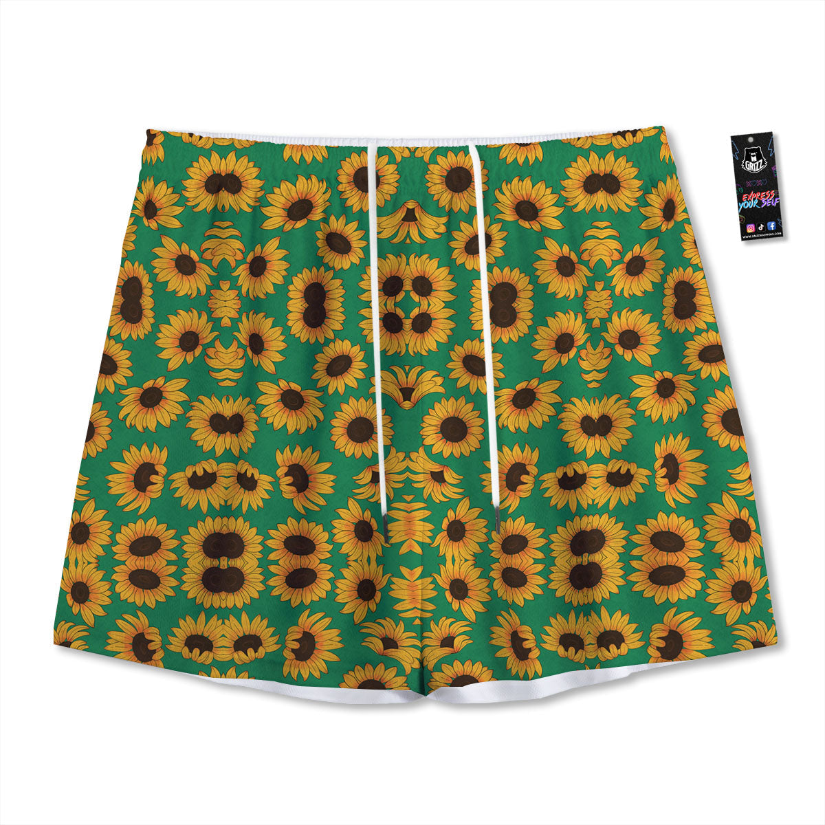 Sunflower Green Print Pattern Mesh Shorts-grizzshop