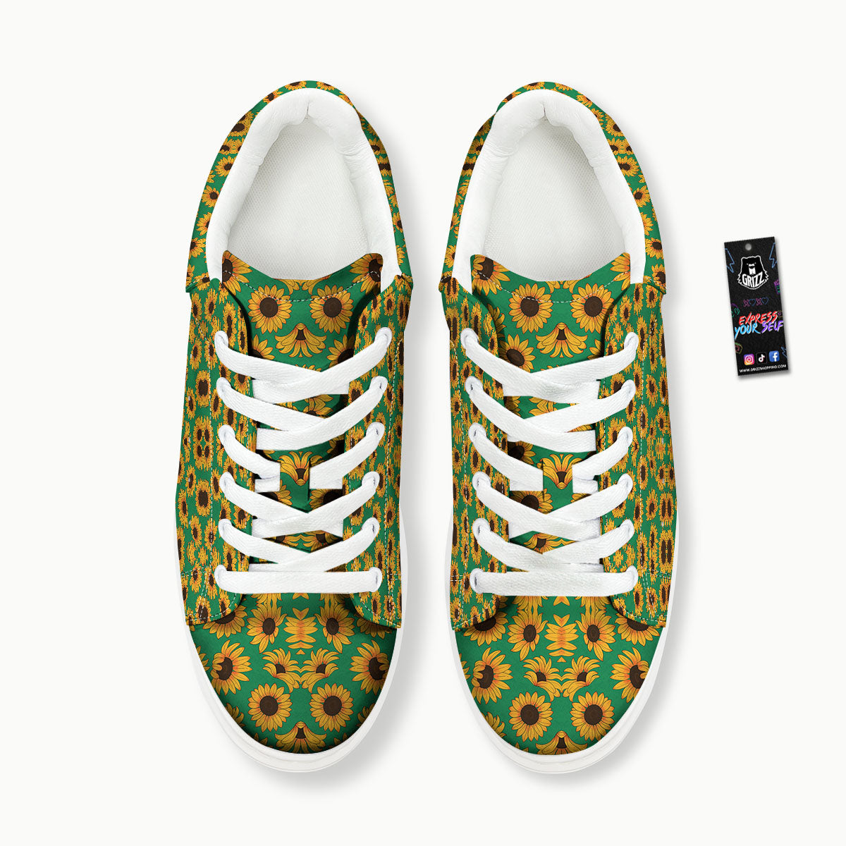 Sunflower Green Print Pattern Platform Shoes-grizzshop