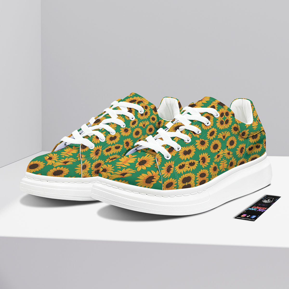Sunflower Green Print Pattern Platform Shoes-grizzshop