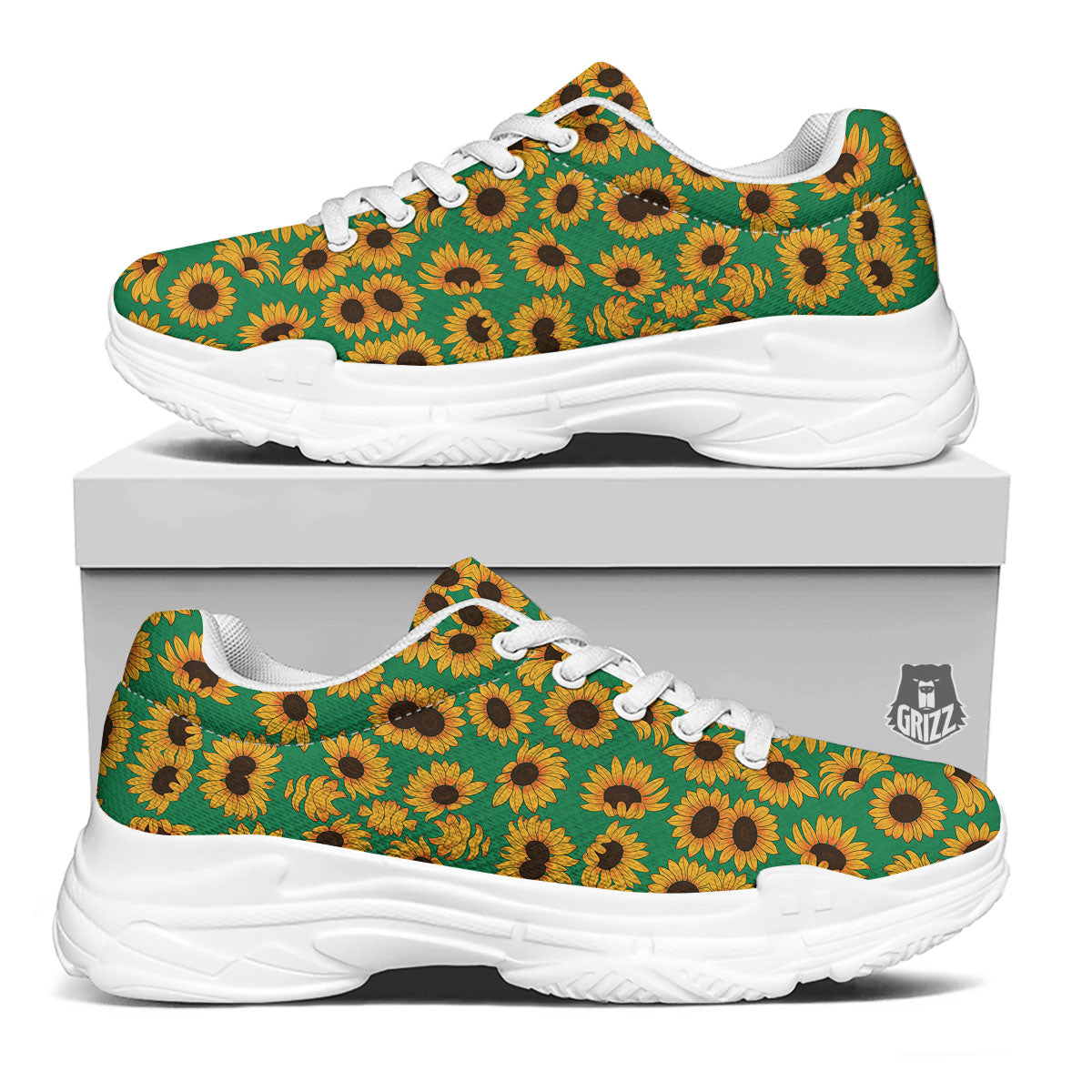 Sunflower Green Print Pattern White Chunky Shoes-grizzshop