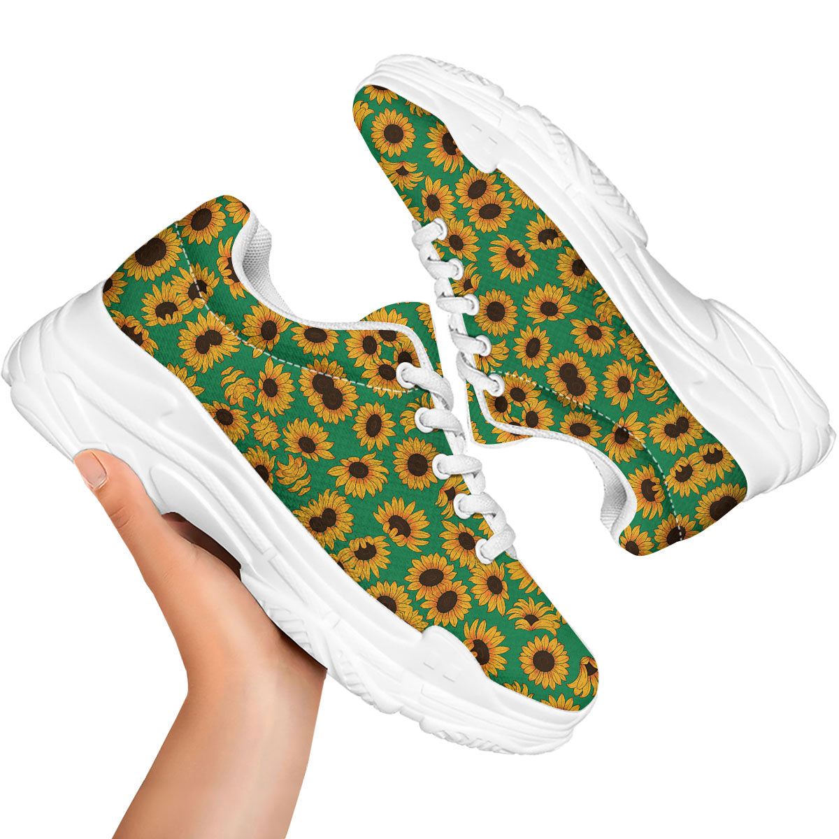 Sunflower Green Print Pattern White Chunky Shoes-grizzshop