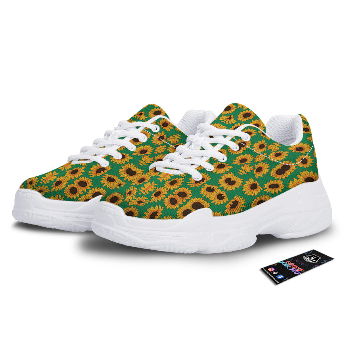 Sunflower Green Print Pattern White Chunky Shoes-grizzshop