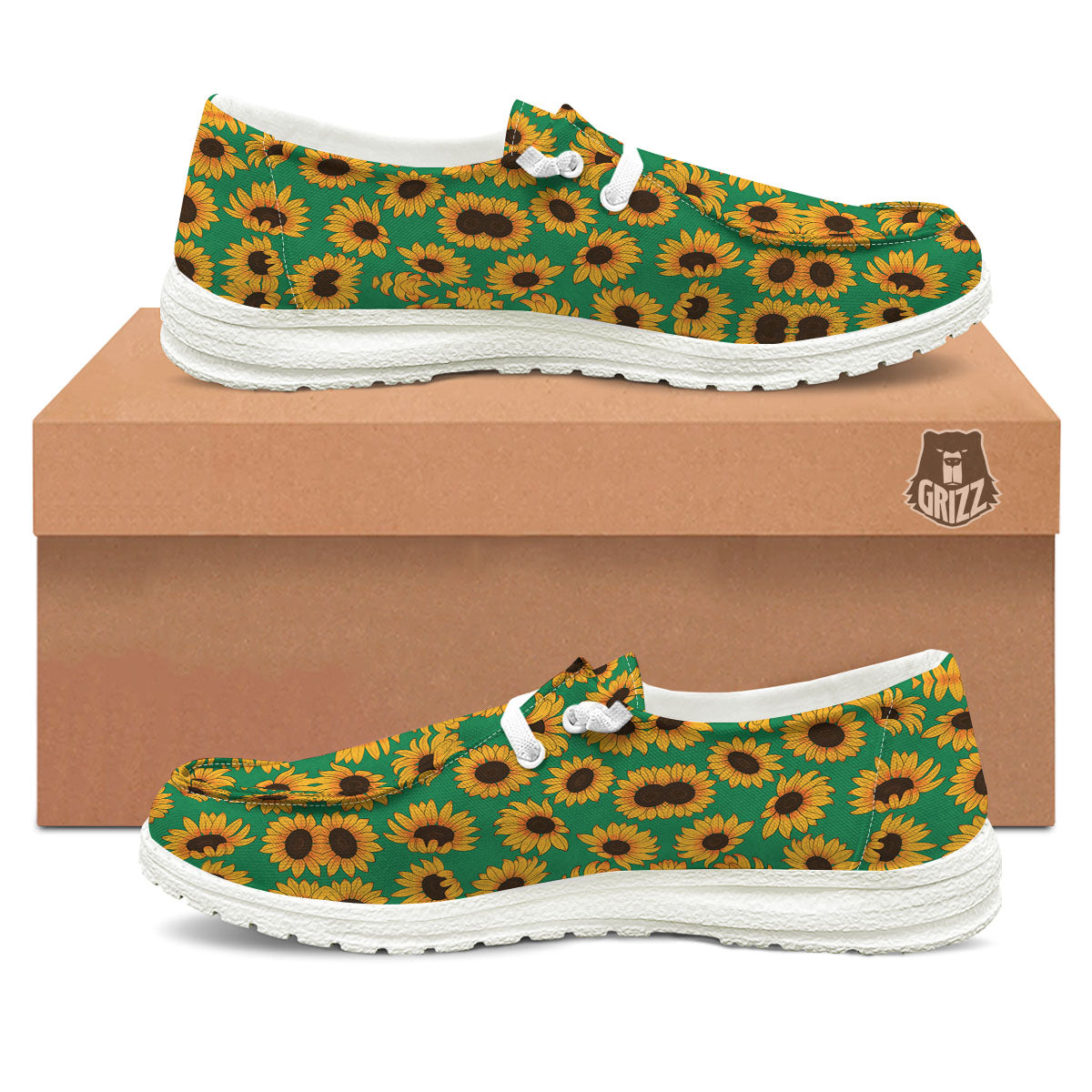 Sunflower Green Print Pattern White Loafers-grizzshop