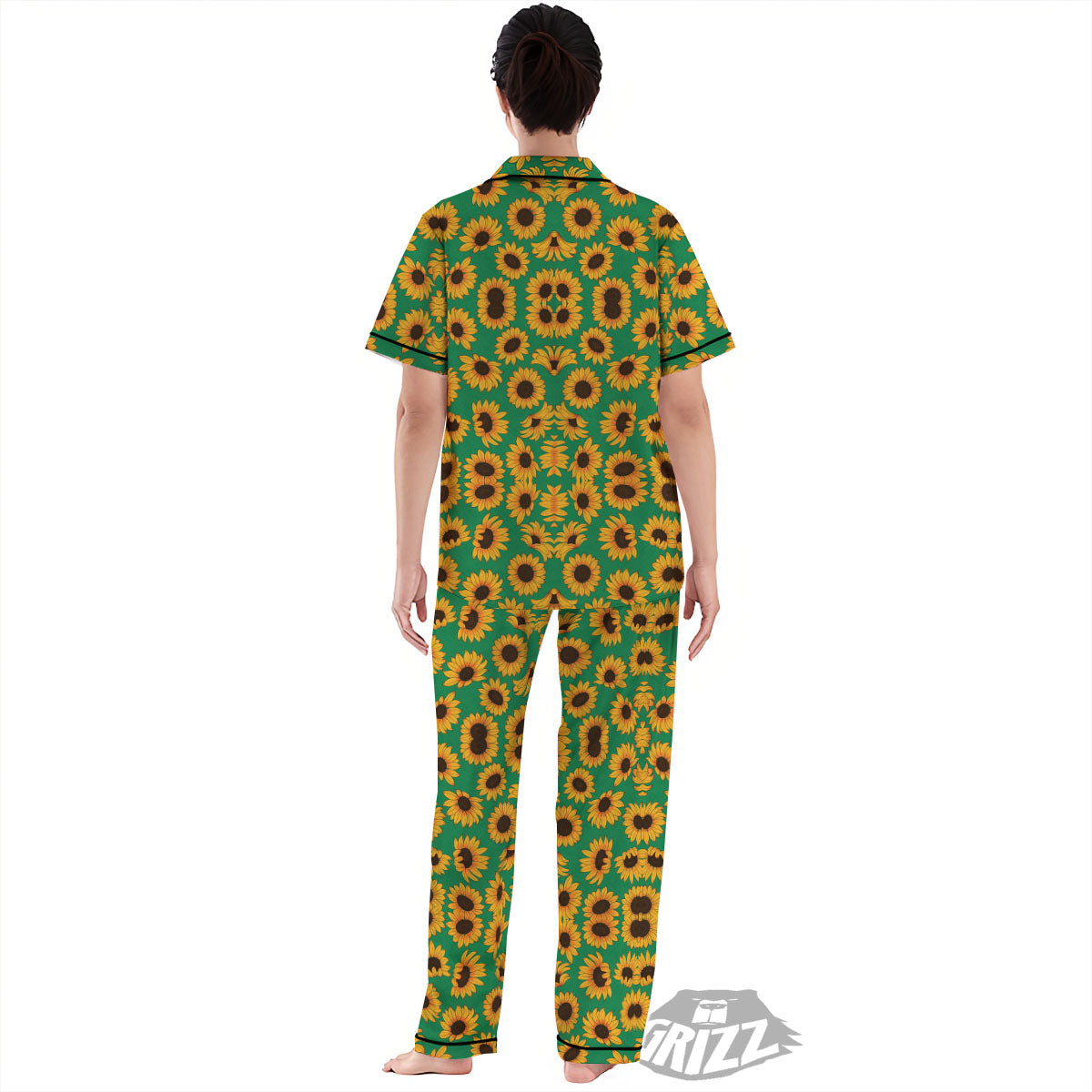Sunflower Green Print Pattern Women's Pajamas Set-grizzshop