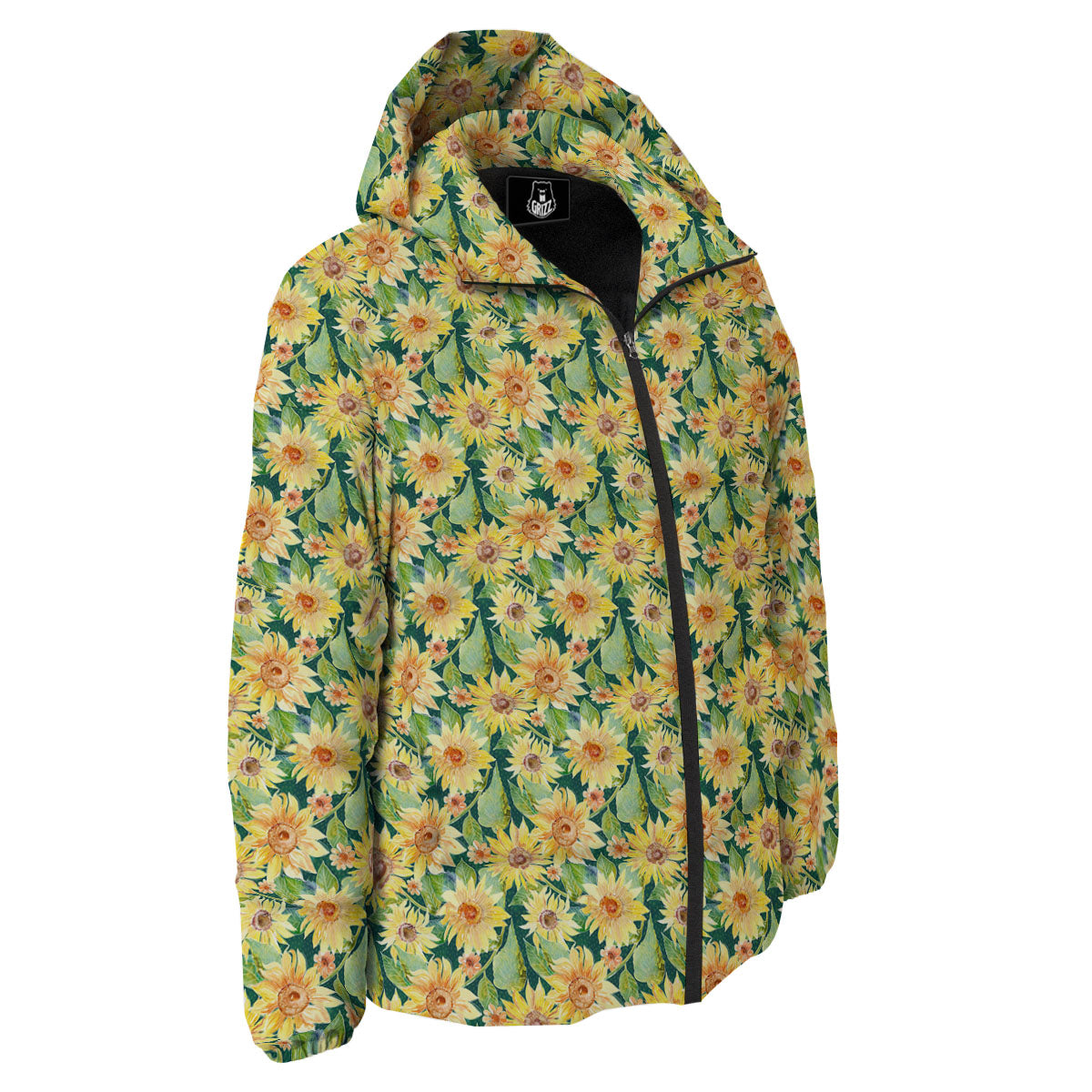Sunflower Green Watercolor Print Pattern Down Jacket-grizzshop