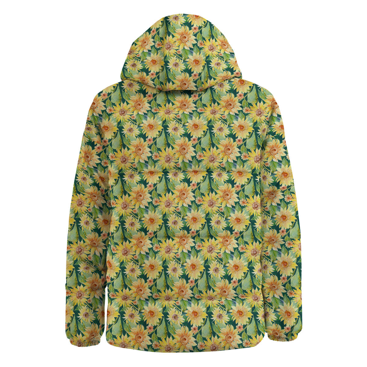 Sunflower Green Watercolor Print Pattern Down Jacket-grizzshop