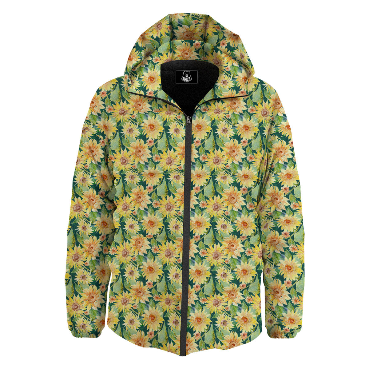 Sunflower Green Watercolor Print Pattern Down Jacket-grizzshop