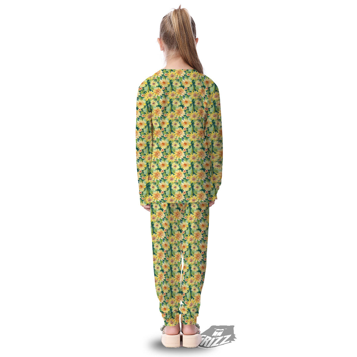 Sunflower Green Watercolor Print Pattern Kid's Pajamas-grizzshop
