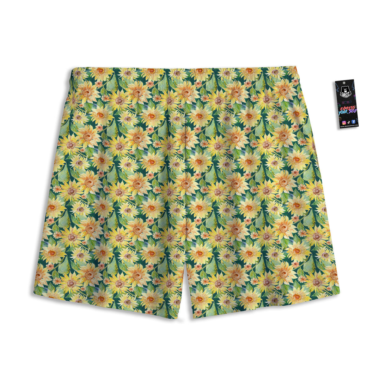 Sunflower Green Watercolor Print Pattern Mesh Shorts