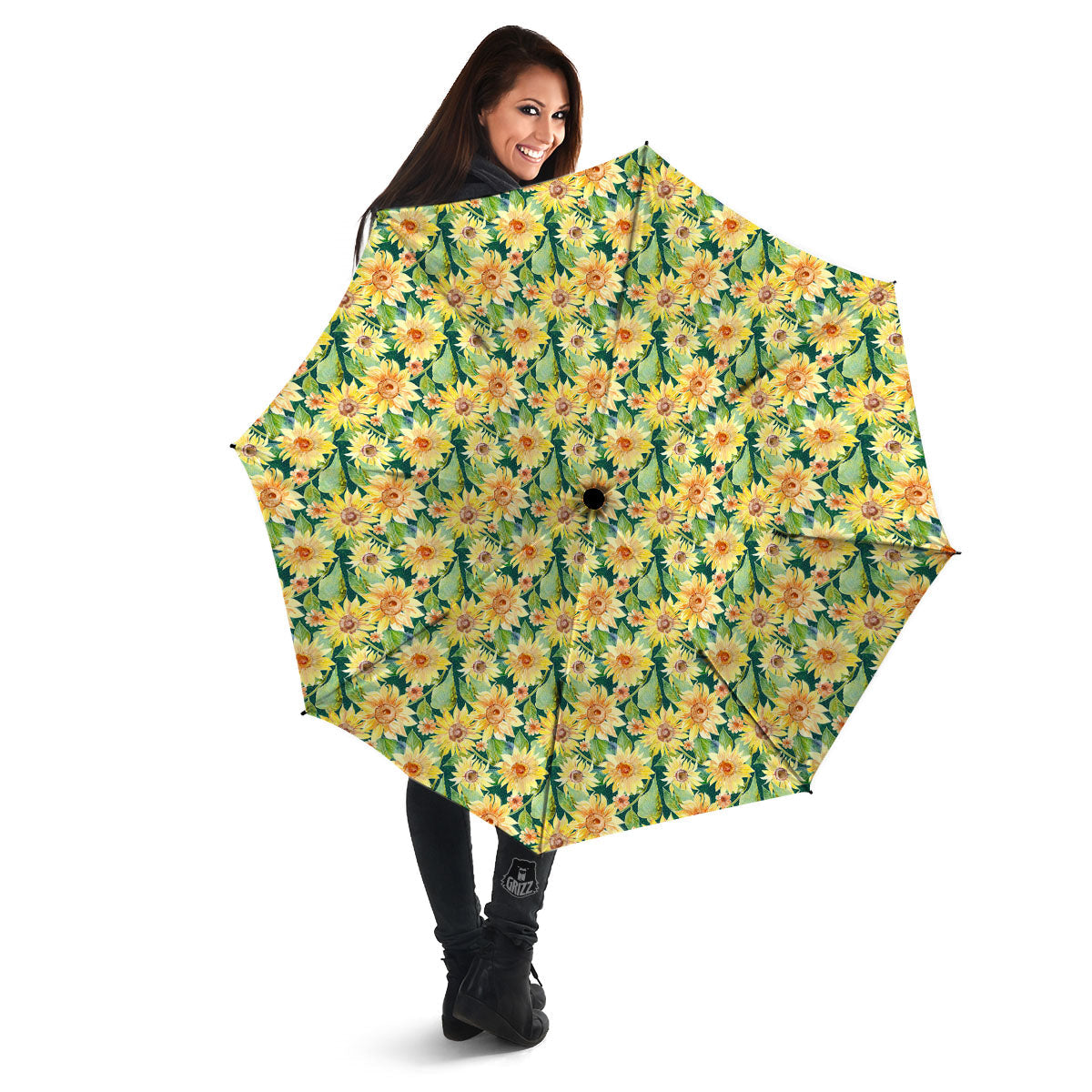 Sunflower Green Watercolor Print Pattern Umbrella-grizzshop
