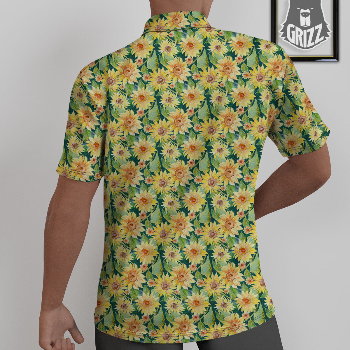 Sunflower Green Watercolor Print Pattern Untucked Shirts-grizzshop