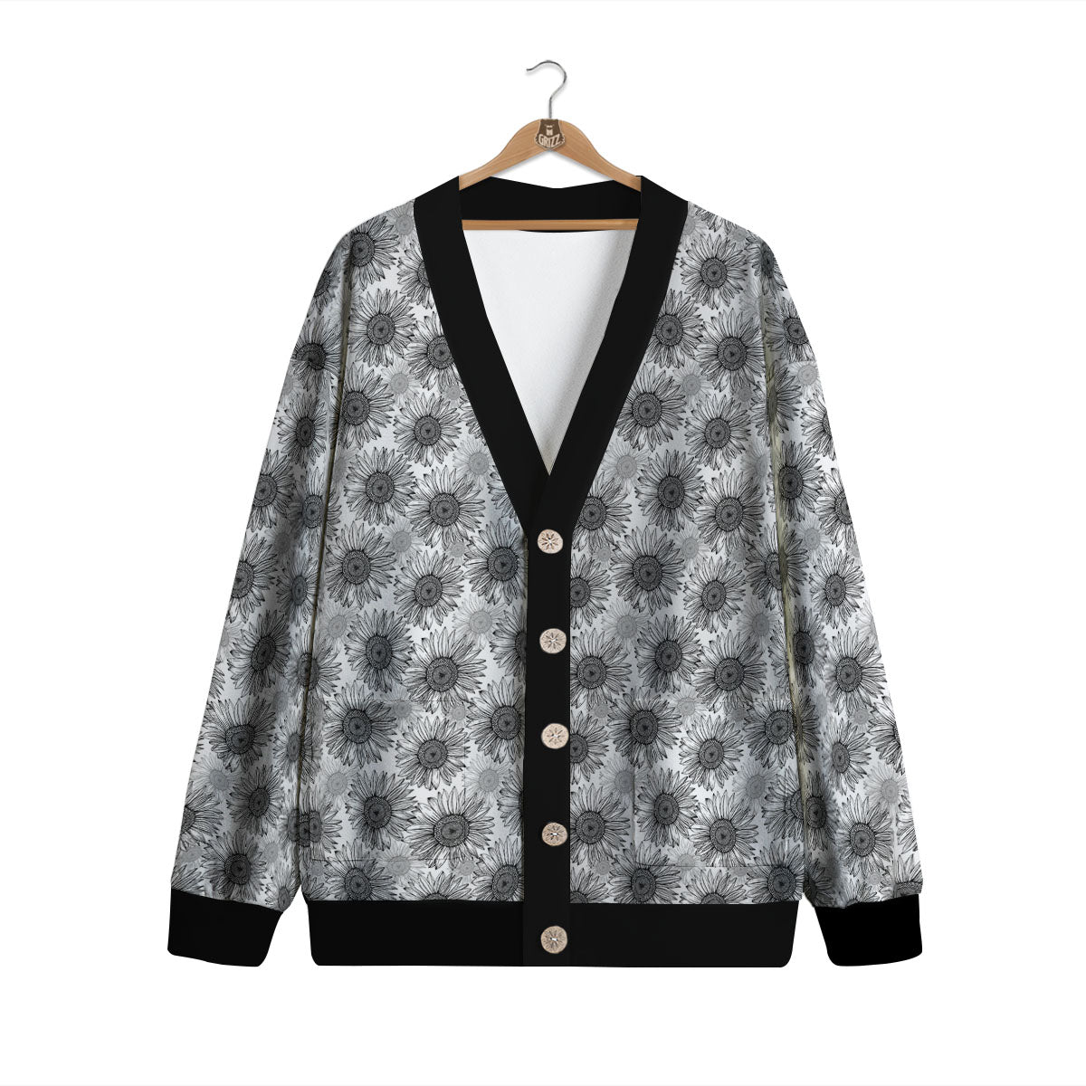 Sunflower Hand Drawn Print Pattern Cardigan-grizzshop